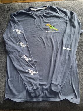 Volcom Navy Long-Sleeve Tee with Colorful Parrot Graphic
